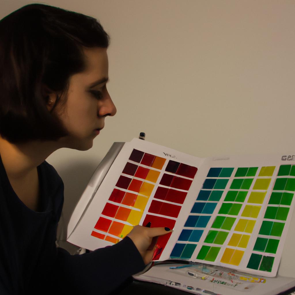 Person studying color theory, reading